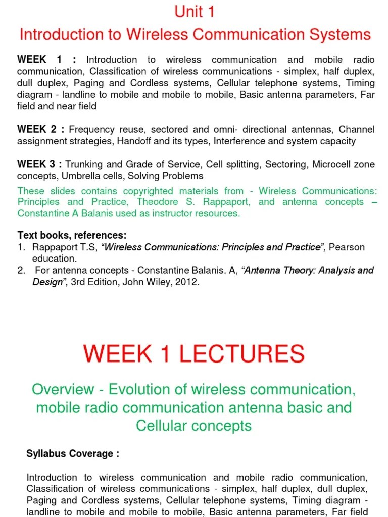 Unit 1 Wireless Communication - Week 1 Lecture | PDF | Radio Spectrum | Antenna (Radio)