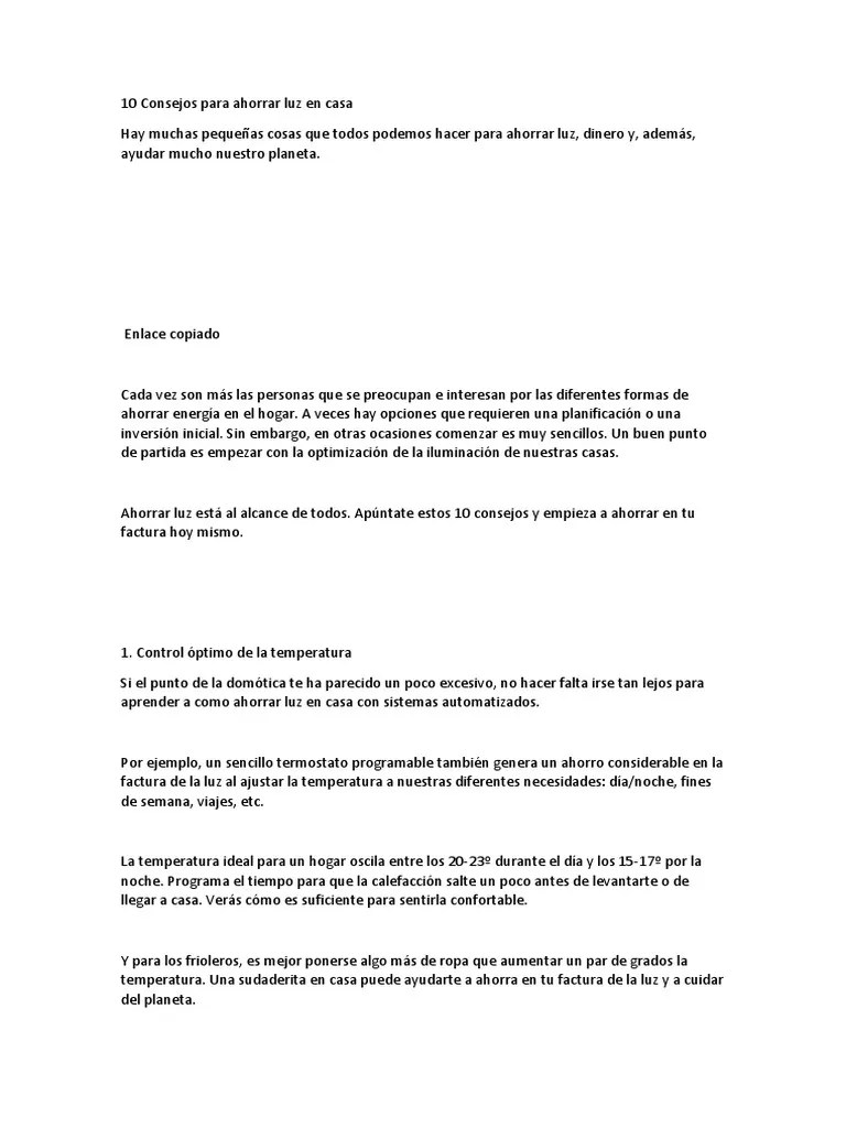 10 Consejos Para Ahorrar Luz En Casa | PDF | Termostato | Bienes ...