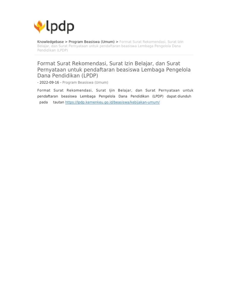 Format Surat Rekomendasi Surat Izin Belajar Dan Surat Pernyataan Untuk ...