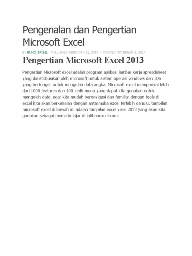 Pengenalan Dan Pengertian Microsoft Excel | PDF | Karier & Perkembangan ...