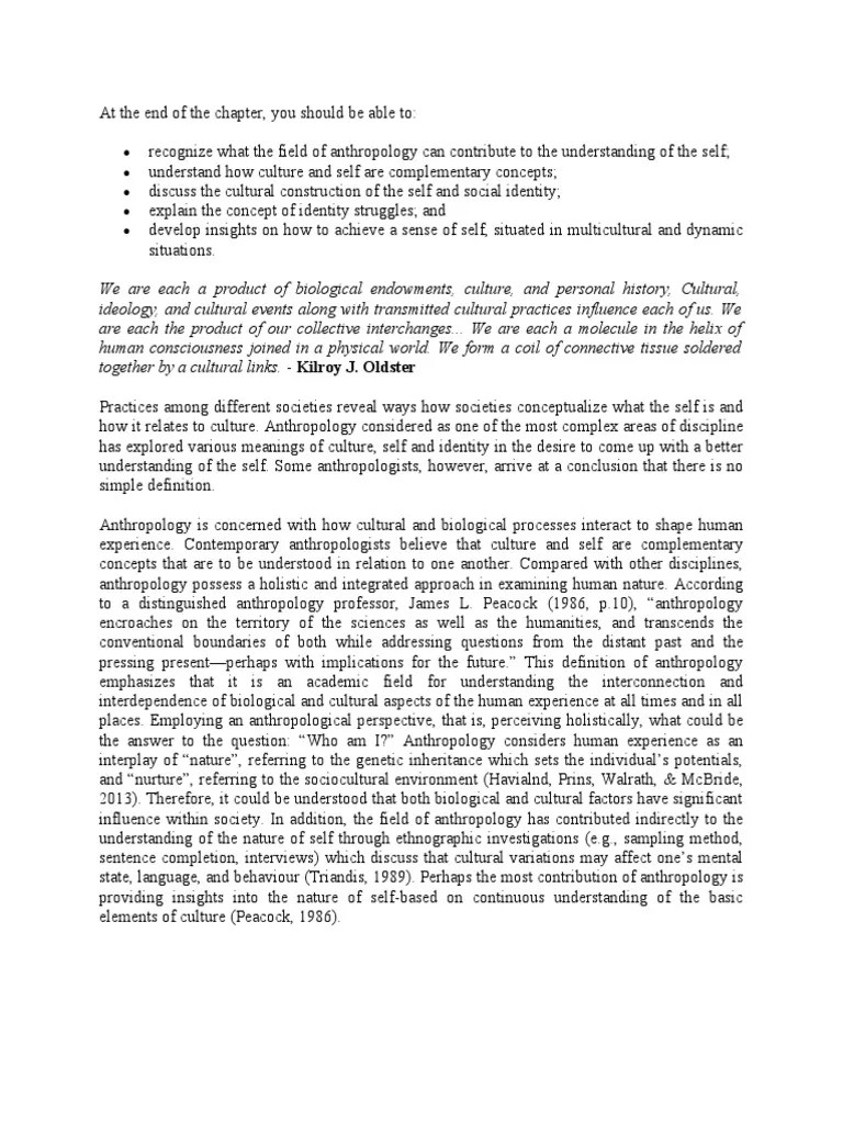 Chapter 3 An Anthropological Conceptualization Of Self The Self As Embedded In Culture ...