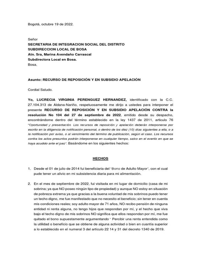 Modelo De Recurso De Reposicion | PDF