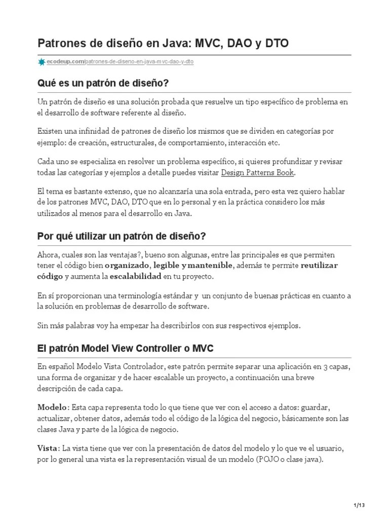 03-Patrones De Diseño En Java MVC DAO Y DTO | PDF | Java (lenguaje De ...