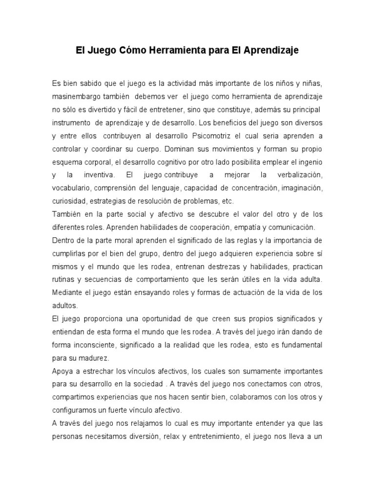 El Juego Cómo Herramienta Para El Aprendizaje | PDF | Aprendizaje | Ciencias Del Comportamiento