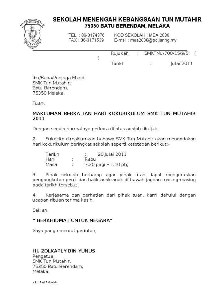 Surat kebenaran ibu bapa penjaga penasihat kelab multimedia cict muar no 222, jalan abdullah dengan ini memberi kebenaran kepada anak jagaan saya untuk 11 januari 2010 (isnin) lawatan sambil belajar anjuran kelab multimedia saya faham bahawa pihak kolej akan mengambil langkah langkah. Contoh Surat Makluman Kelas Tambahan Kepada Ibu Bapa