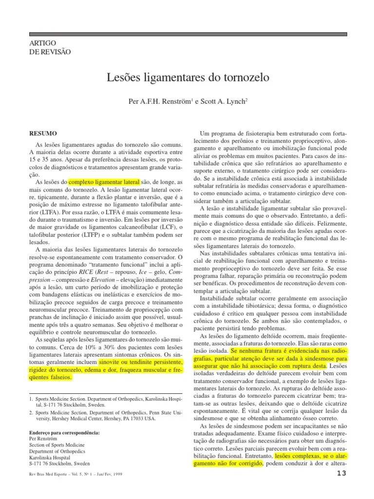Lesões Ligamentares Do Tornozelo | PDF