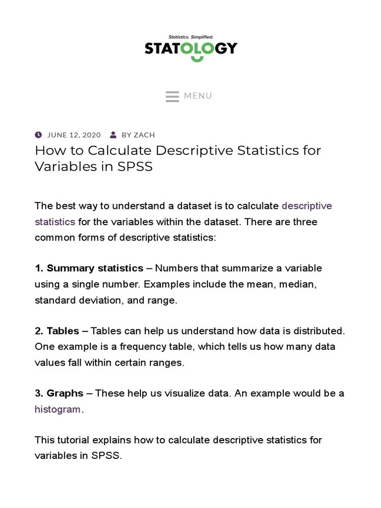 How To Calculate Descriptive Statistics For Variables In SPSS - Statology | PDF | Descriptive ...