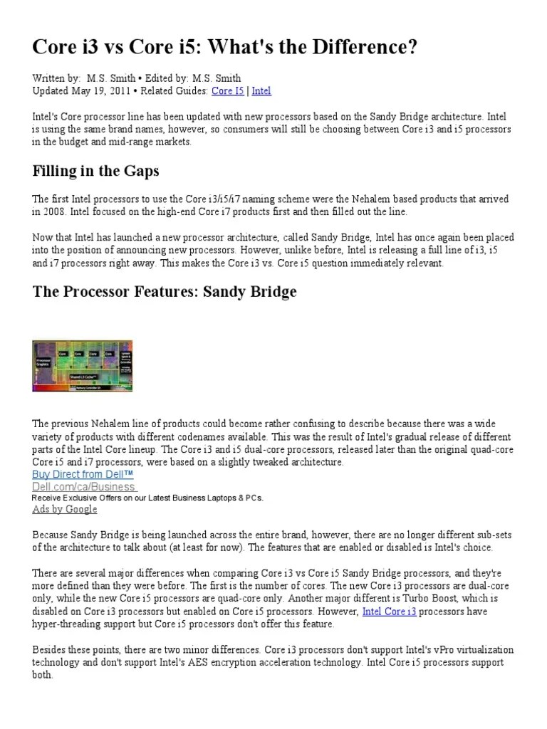 Core I3 Vs Core I5 | PDF | Computer Architecture | Computer Hardware