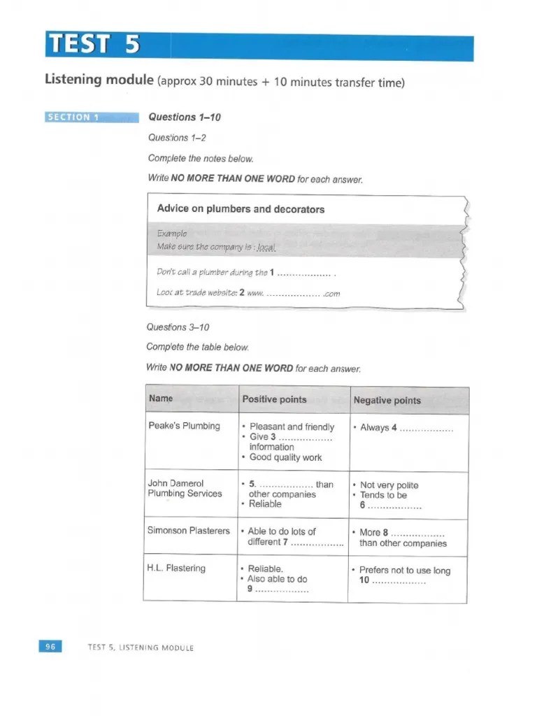 Ielts Plus 3 - Test 5 - Listening | PDF