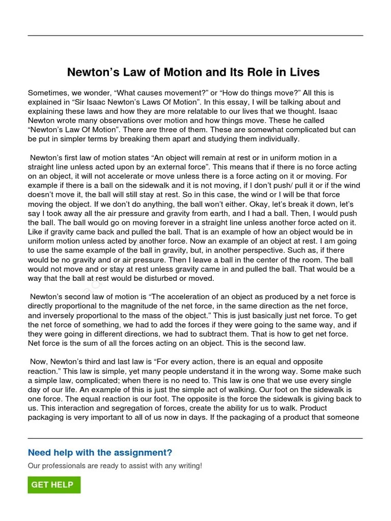 Newtons Law Of Motion And Its Role In Lives | Download Free PDF | Force ...