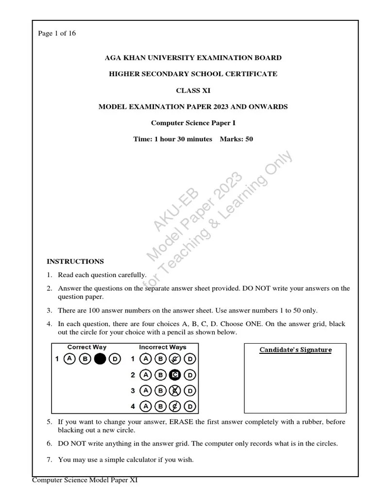 Computer Science Model Paper XI (Paper I) | Download Free PDF ...