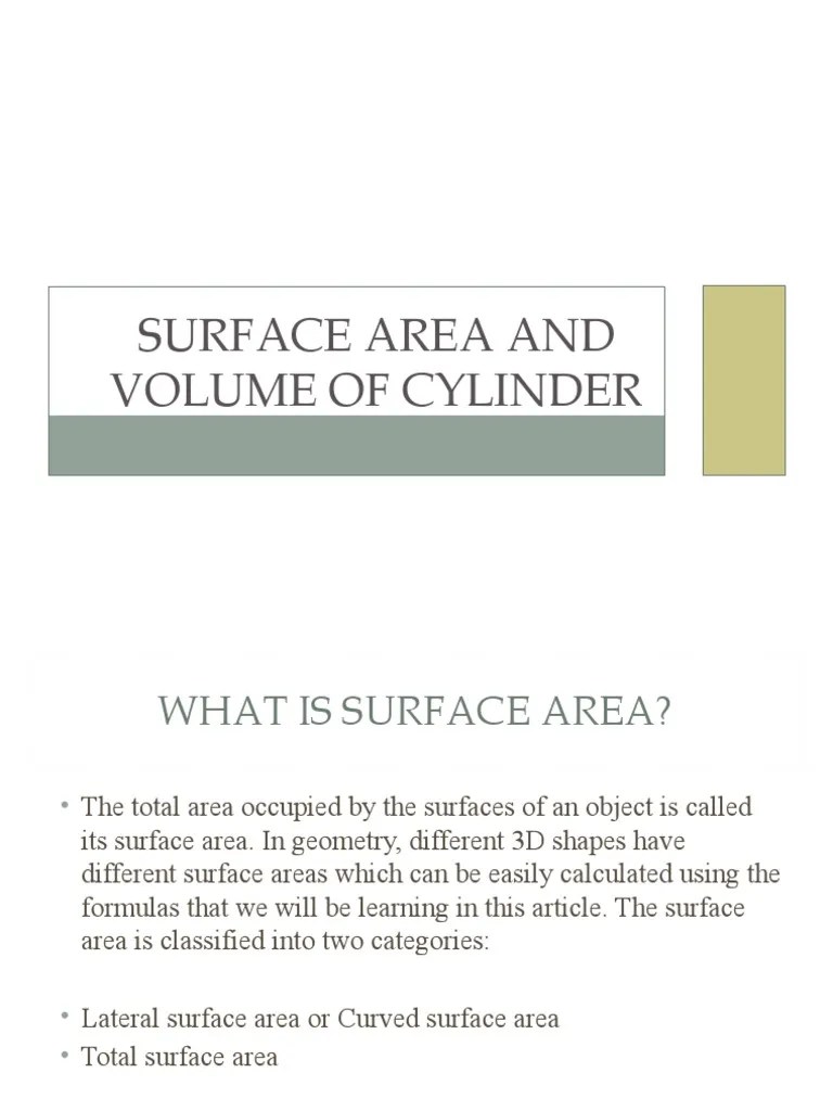 Surface area and volume of cylinder