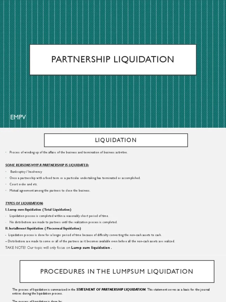 Partnership Liquidation | PDF | Book Value | Accounting