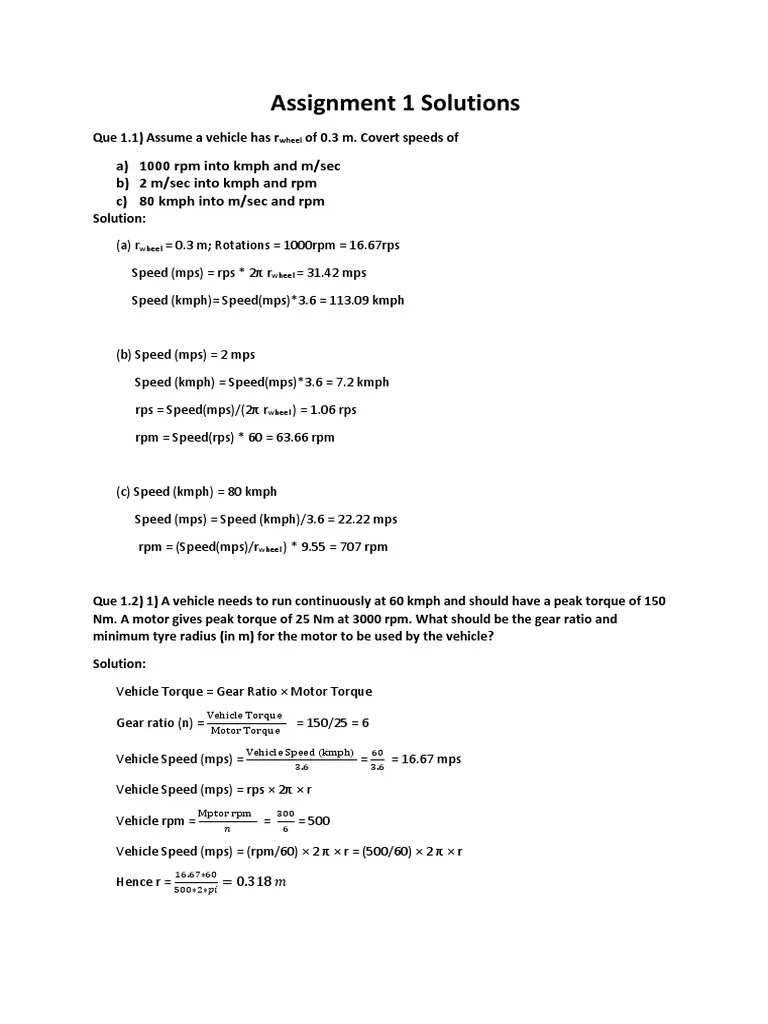 Week 1 - Solutions Upload | PDF | Torque | Gasoline
