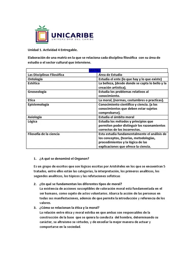 Unidad 1 Actividad 4 Filosofia | PDF | Moralidad | Conocimiento