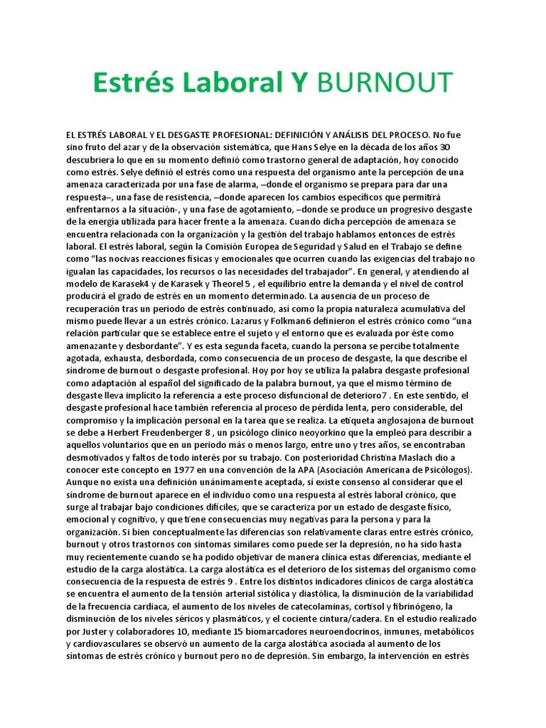 Estrés Laboral Y BURNOUT | PDF | Estrés (biología) | Burnout Ocupacional