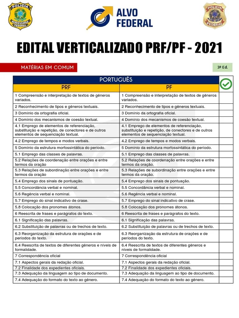 Edital Verticalizado Comparado - PRF E PF 2021 - Alvofederal 3ed-1 ...