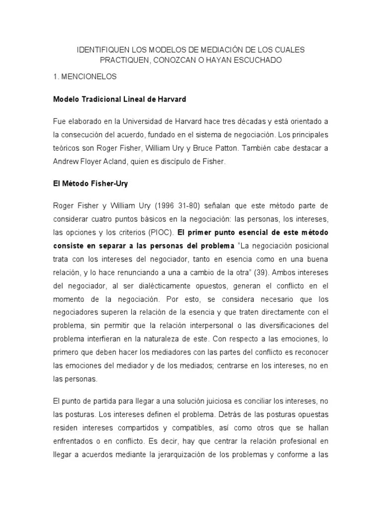 Modelos De Mediación Analizados Para La Resolución De Conflictos | PDF | Mediación | Negociación