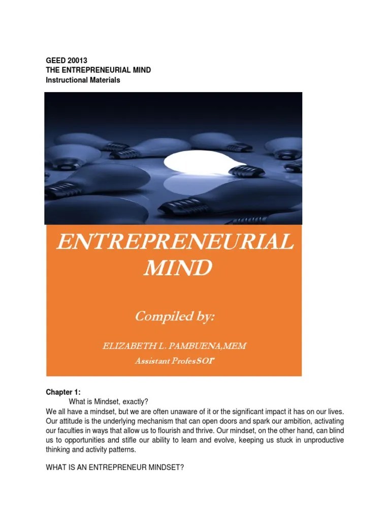Module 1-2 Entrepreneurial Mind | PDF | Entrepreneurship | Mindset