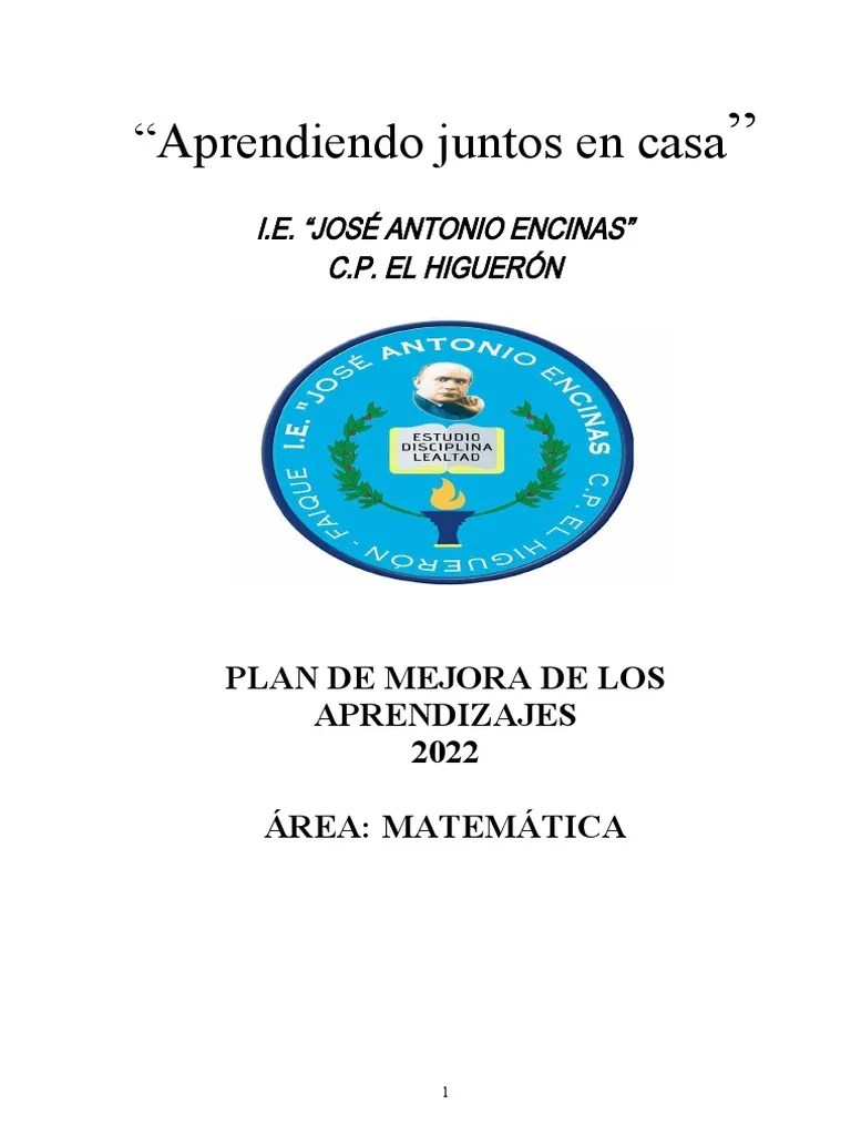 Matemática Plan De Mejora De Aprendizaje-1 | PDF | Evaluación | Aprendizaje