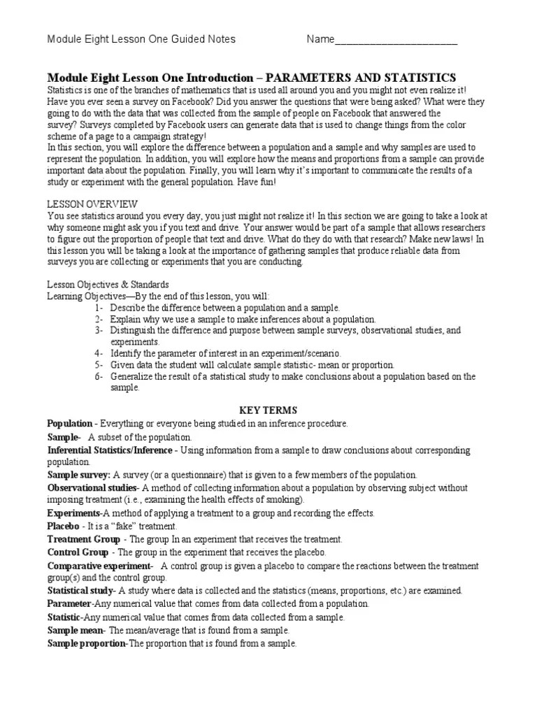 Module Eight Lesson One Notes Guided Notes | PDF | Survey Methodology ...