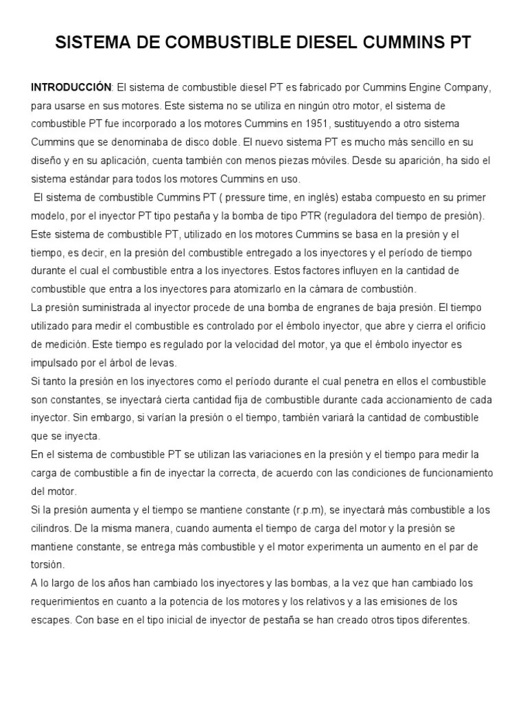 Sistema PT Cummins | PDF | Inyección De Combustible | Motor De Combustión Interna