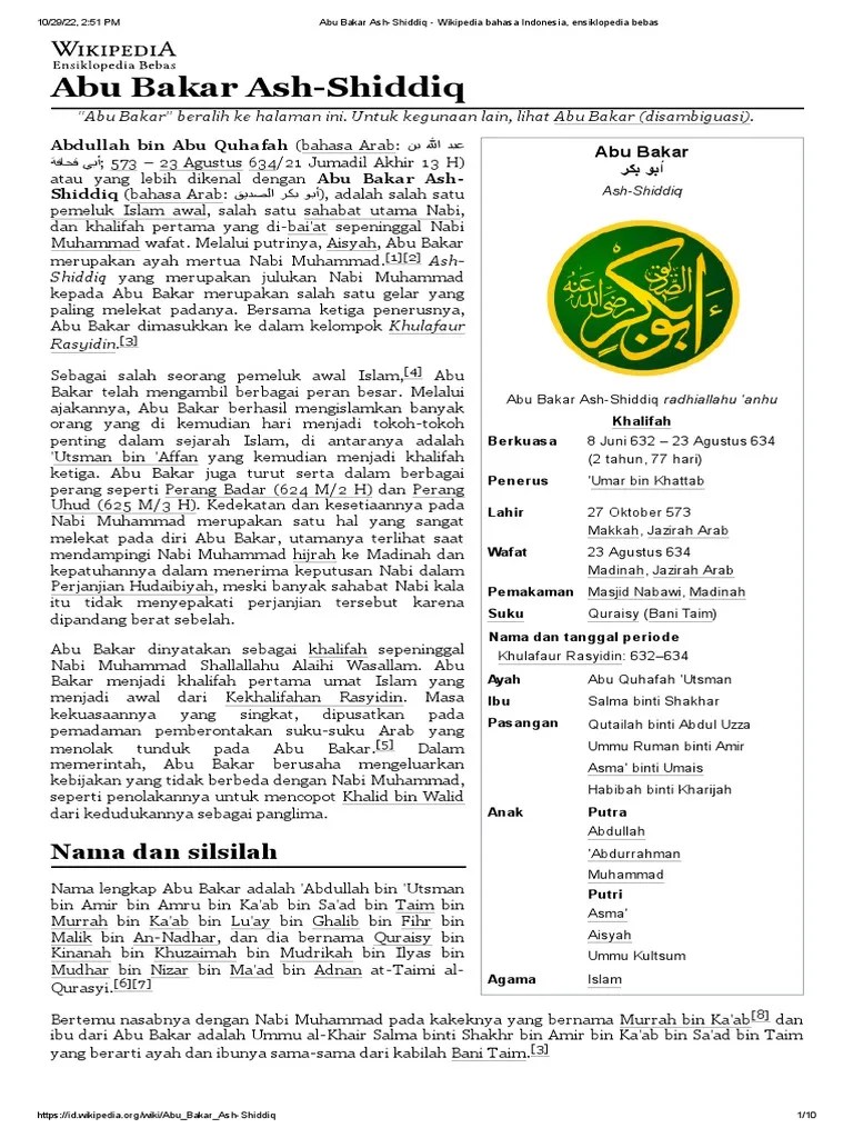 Biografi Singkat Khalifah Pertama Islam, Abu Bakar Ash-Shiddiq | PDF