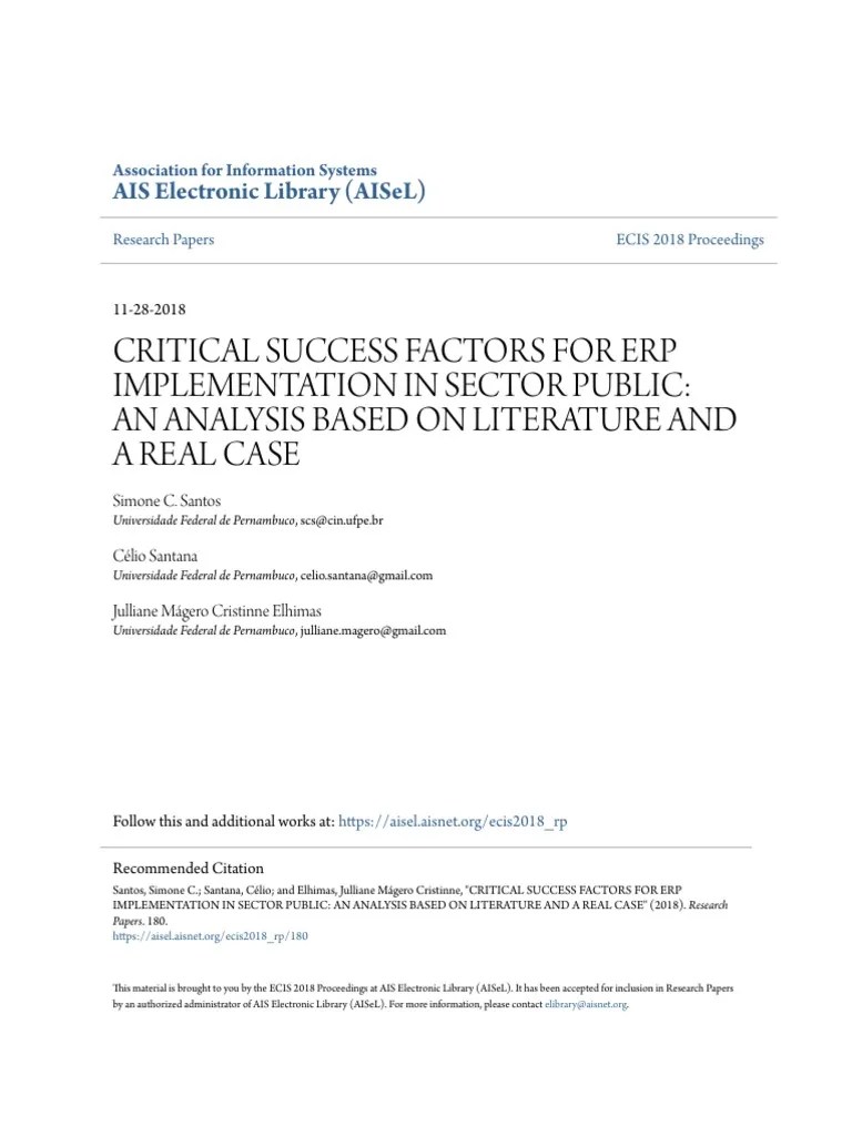 Critical Success Factors For Erp Implementation In Sector Public | Descargar Gratis PDF ...