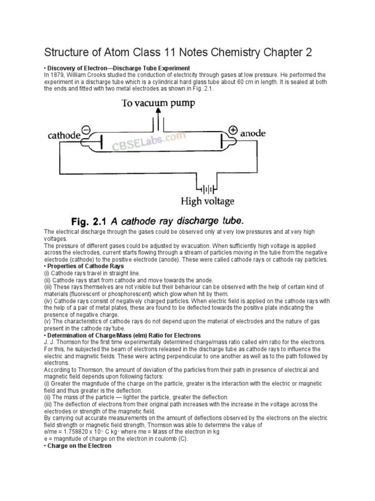 Structure Of Atom Class 11 Notes Chemistry Chapter 2 | PDF | Atomic ...