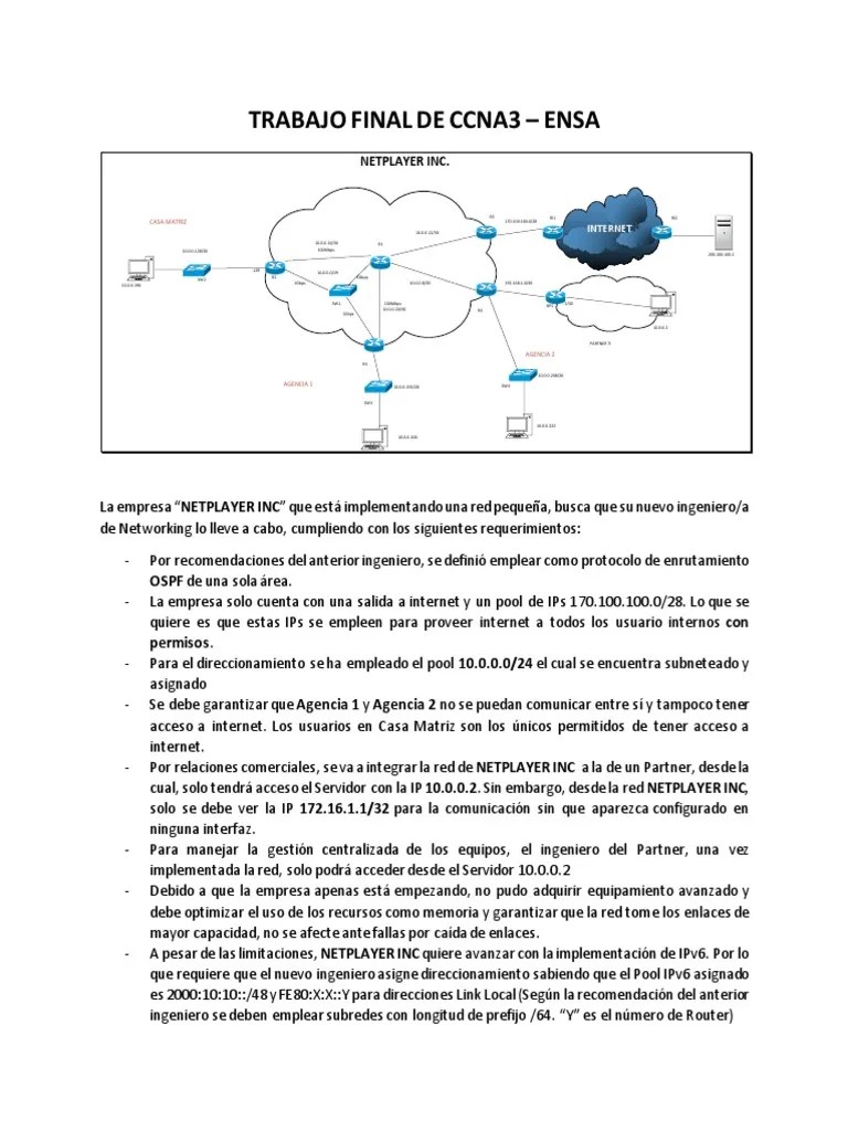 Trabajo Final De Ccna3 | PDF | Dirección IP | Enrutador (Computación)