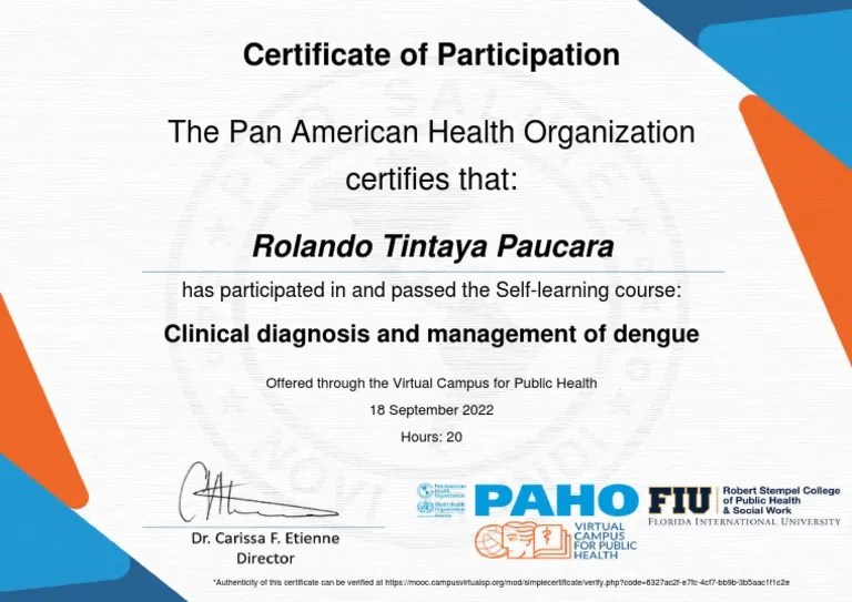 Clinical Diagnosis And Management Of Dengue-Course Certificate 2388514 ...