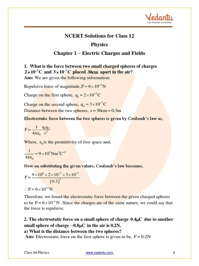 Class 12 - Physics - Electric Charges And Fields | Download Free PDF ...