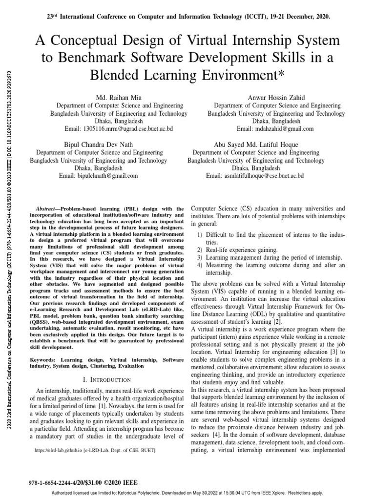 A Conceptual Design Of Virtual Internship System To Benchmark Software ...