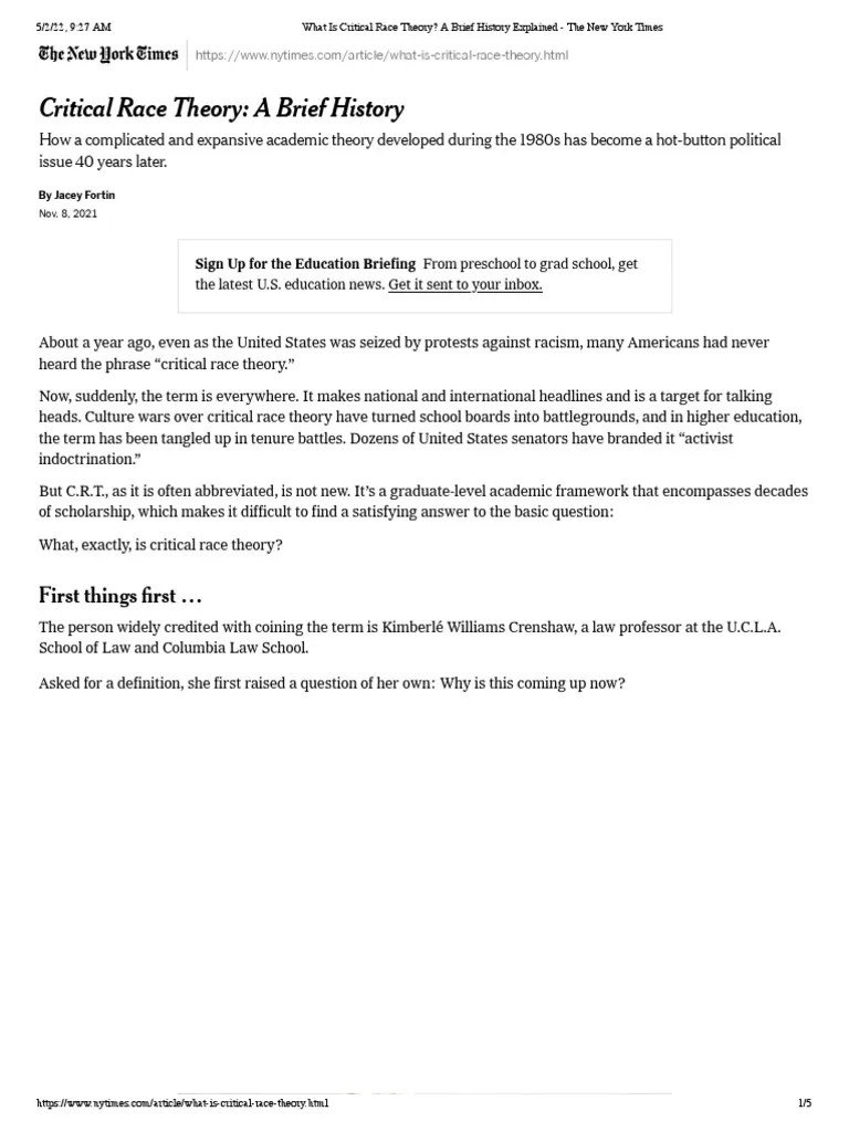 What Is Critical Race Theory - A Brief History Explained - The New York ...