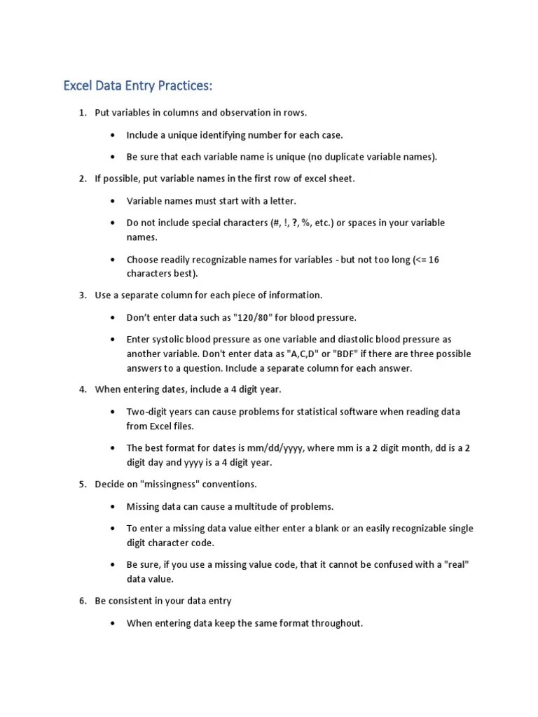Excel Data Entry Practices | PDF | Blood Pressure | Microsoft Excel
