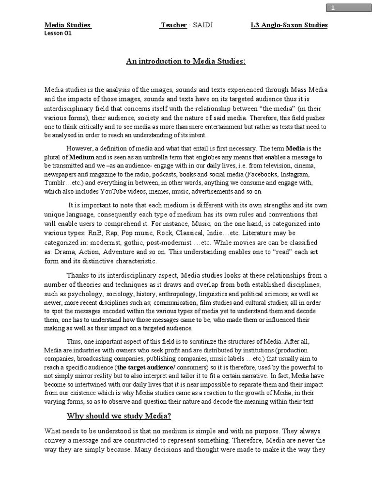 An Introduction To Media Studies | PDF | Mass Media | Target Audience