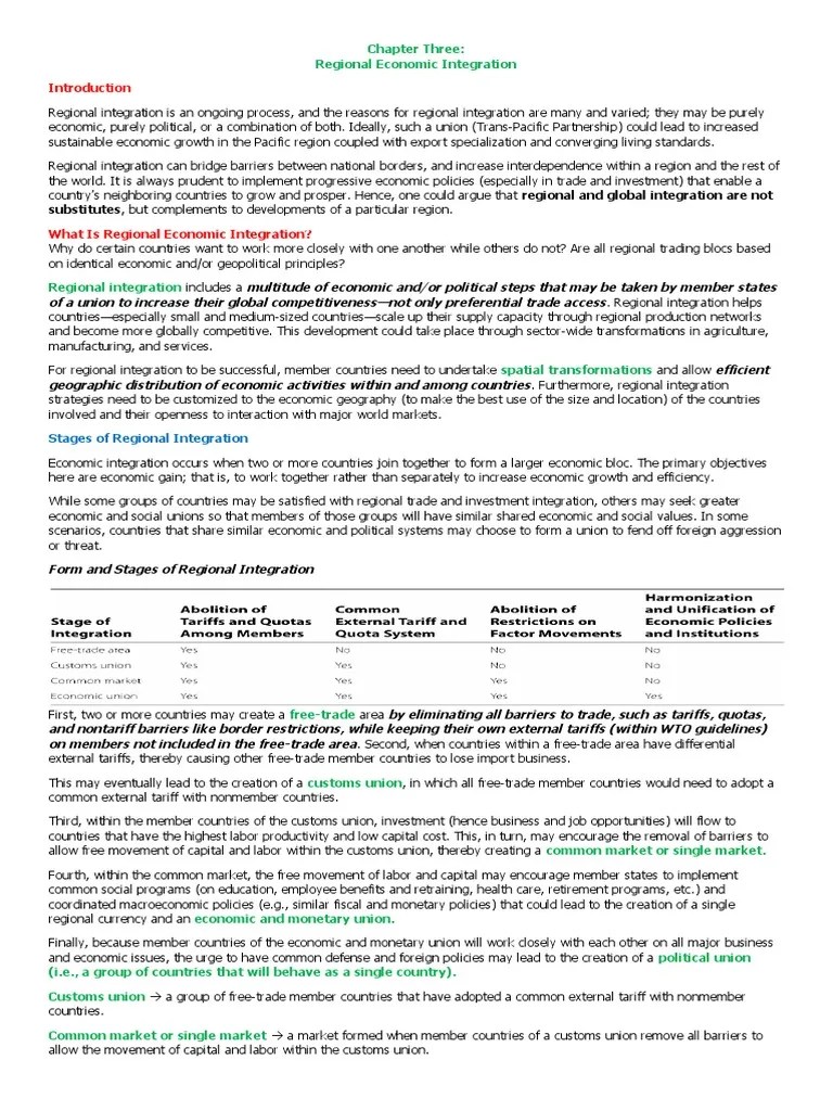 Chapter 3 Regional Economic Integration | PDF | Regional Integration | European Union