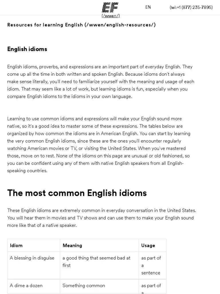 English Idioms - Learn English - EF | PDF | English Language | Idiom