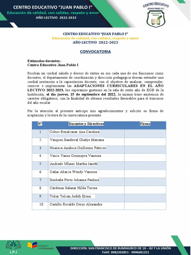 Convocatoria Docentes | PDF