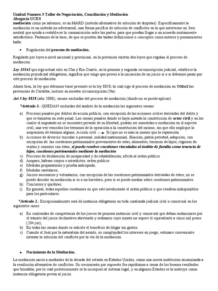Unidad Numero 3 Taller De Negociacion, Mediacion Y Conciliacion | PDF | Mediación