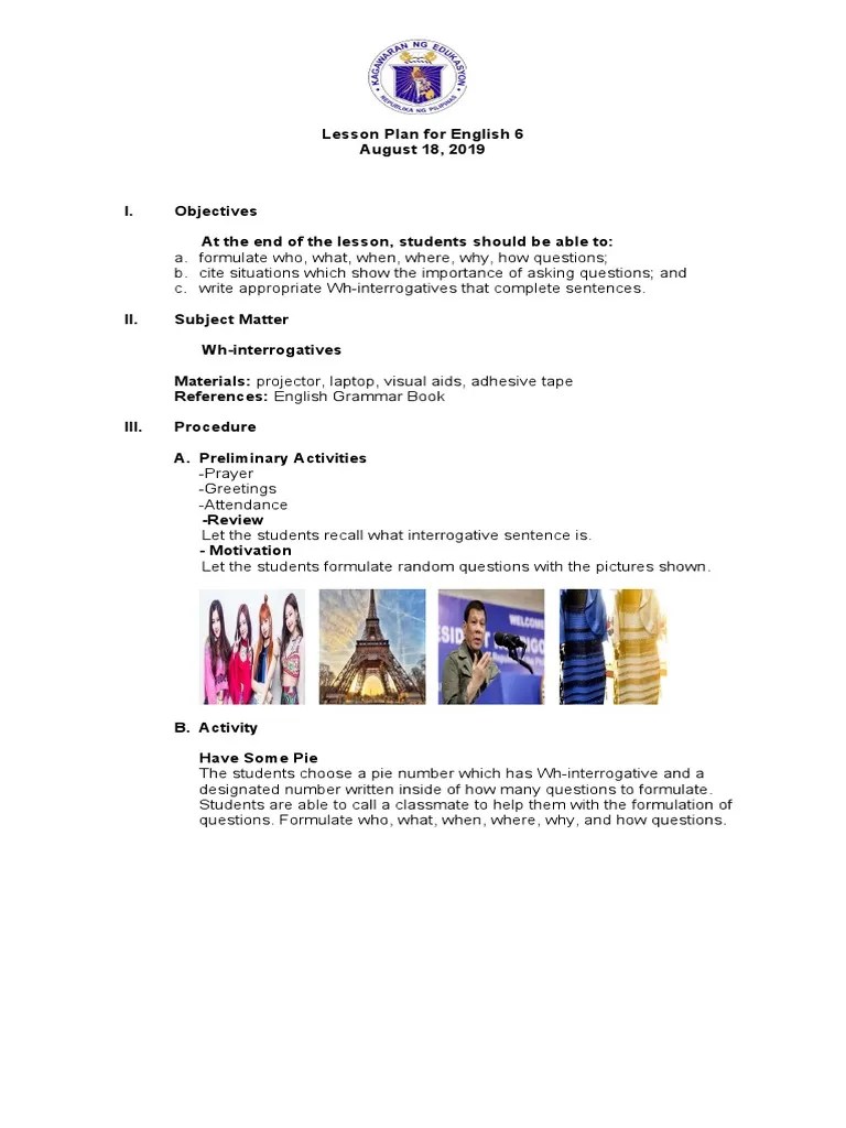 Lesson Plan Interrogatives | PDF | Question | Behavior Modification