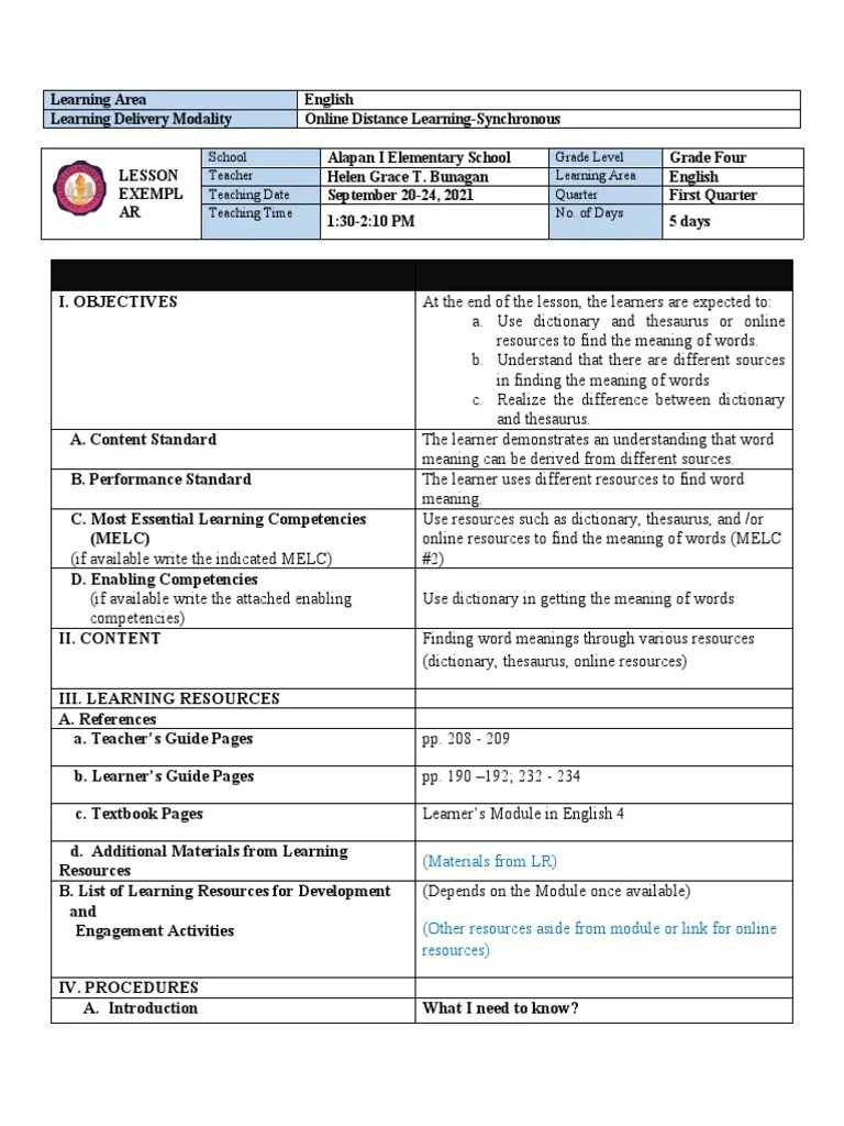 English 4 Q1 Melc2 | PDF | Learning | Dictionary