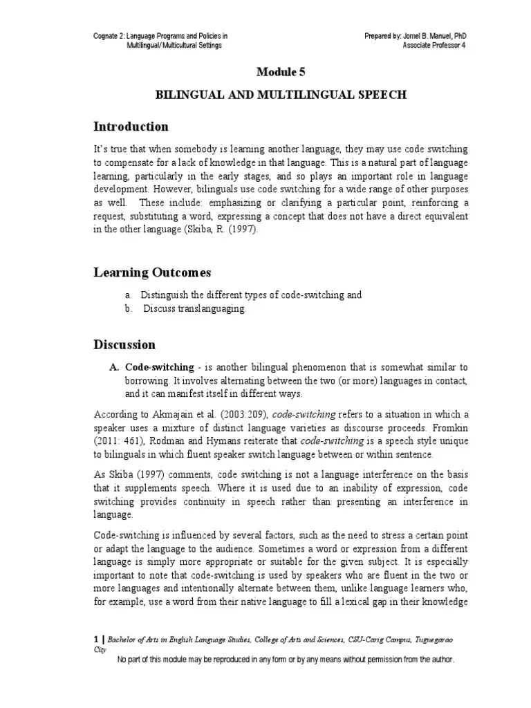 Cognate 2: Types Of Code-Switching And Translanguaging In Language ...