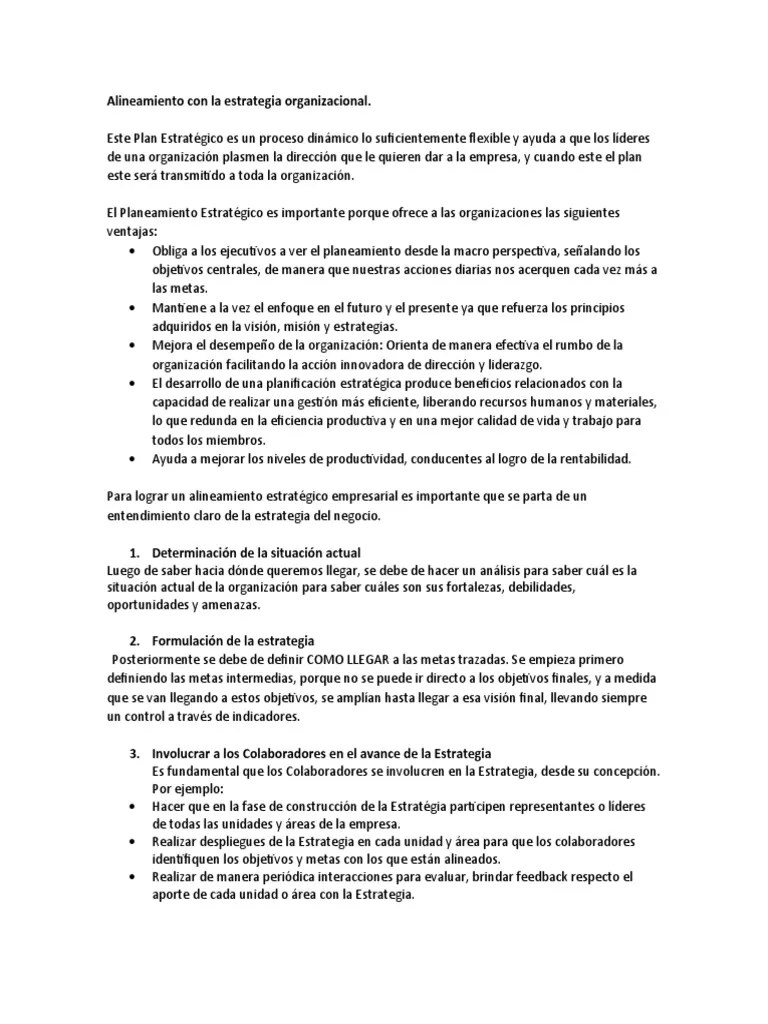 Alineamiento Con La Estrategia Organizacional | PDF | Planificación | Planificación Estratégica