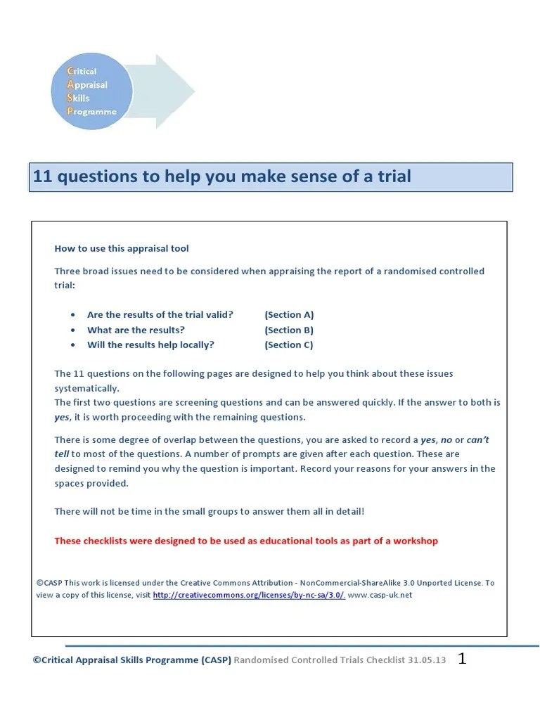 Critical Appraisal Tool For RCT | PDF | Randomized Controlled Trial ...