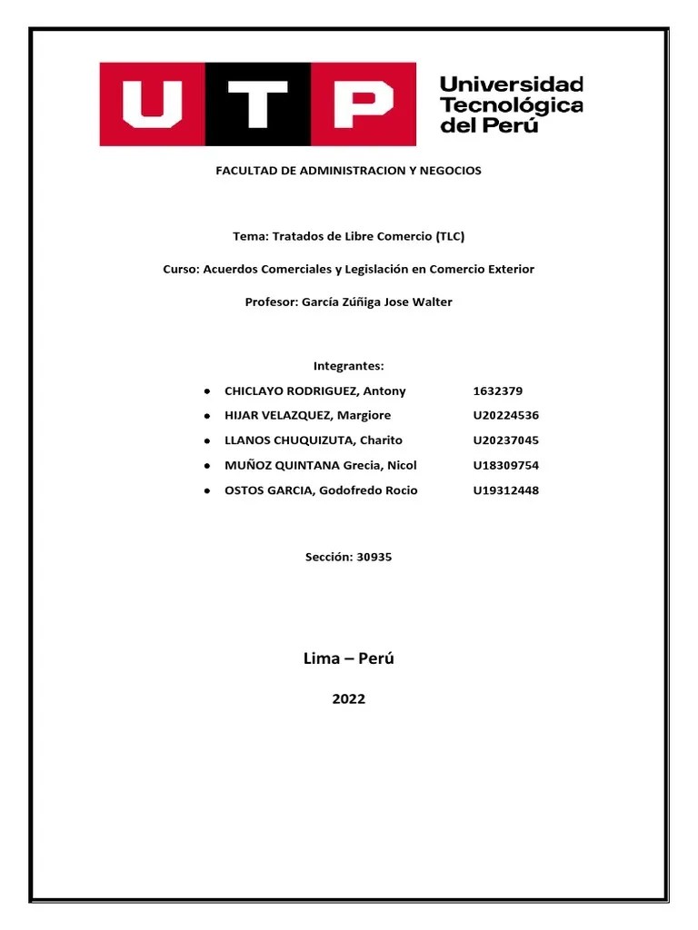 Tratados De Libre Comercio (TLC) | PDF | Perú | Tratado De Libre ...