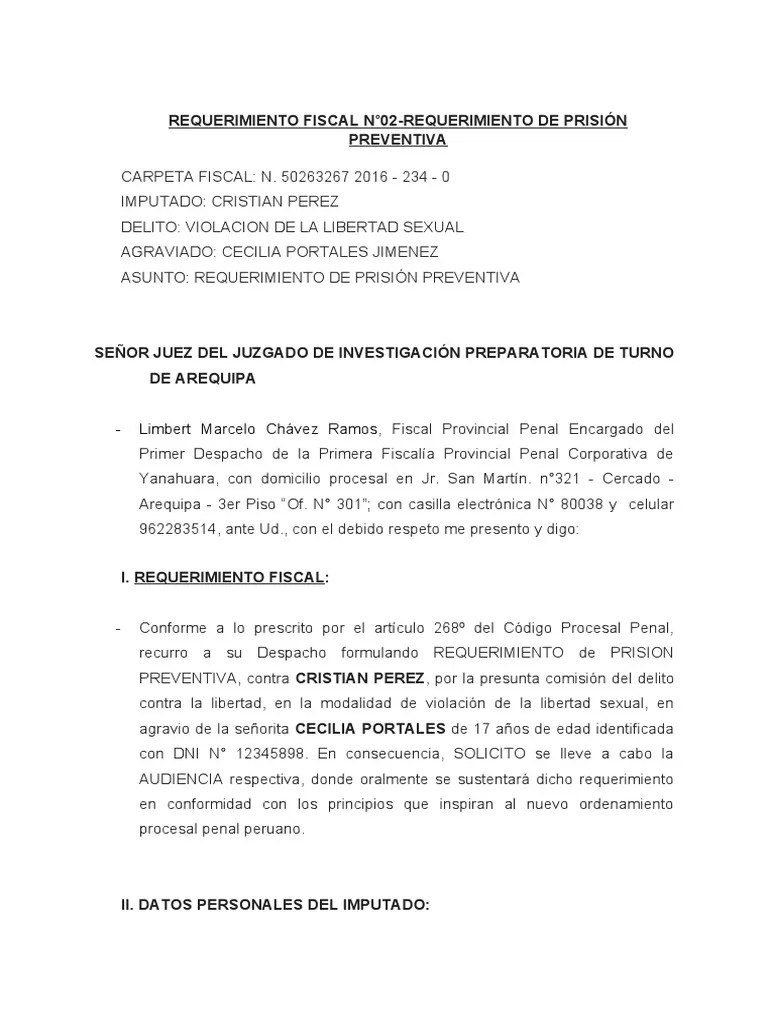 Requerimiento De Prision Preventiva | PDF | Violación | Derecho Penal