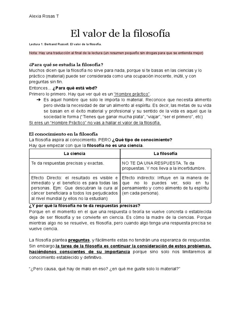 Bertrand Russell El Valor De La Filosofia. | PDF | Conocimiento | Incertidumbre