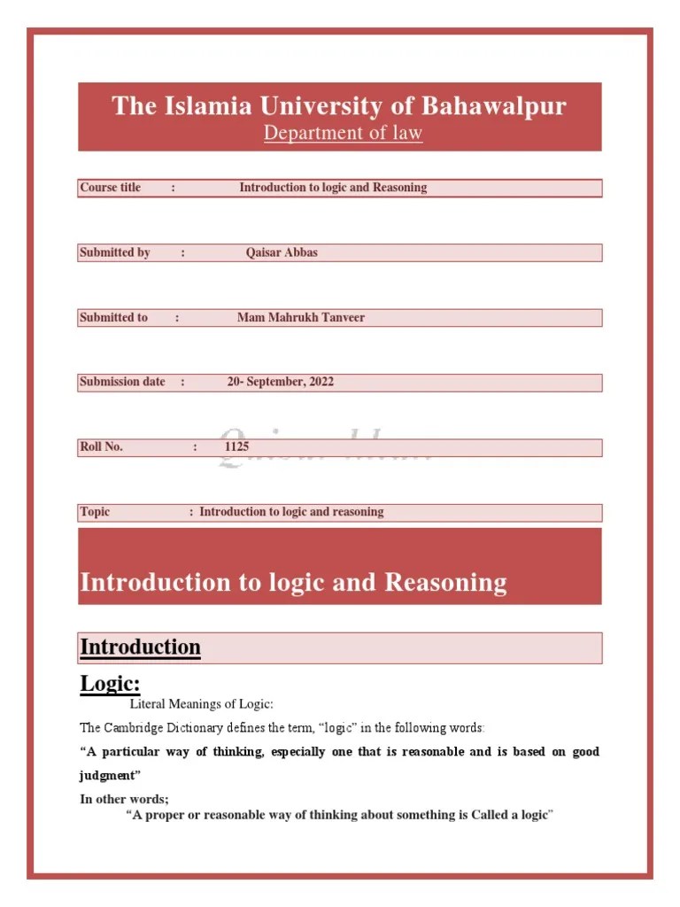Introduction To Logic And Reasoning | PDF | Logic | Deductive Reasoning