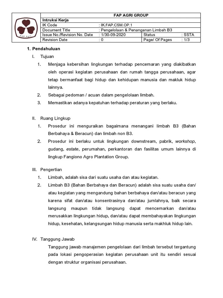IK Pengelolaan & Penanganan Limbah B3 | PDF